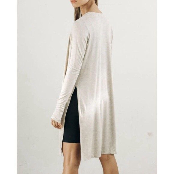 Joah Brown Luna Ribbed Open Front Duster Cardigan Sz S/M Tan Side Slits Boho - Picture 1 of 14